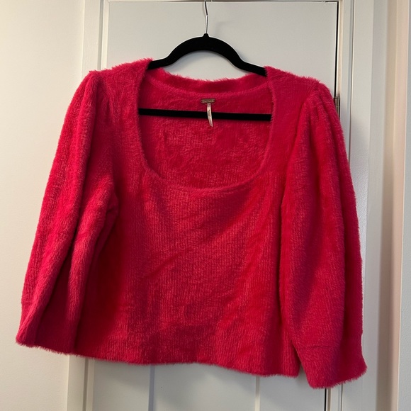 FREE PEOPLE: Hot pink fuzzy top - Picture 1 of 4